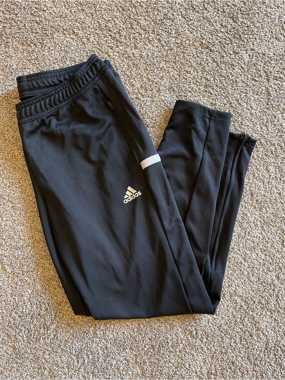 adidas Black Track Joggers with White Logo Stripe Size M